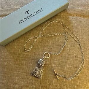 Touchstone Crystal Swarovski Silver Tassel Adjustable Necklace